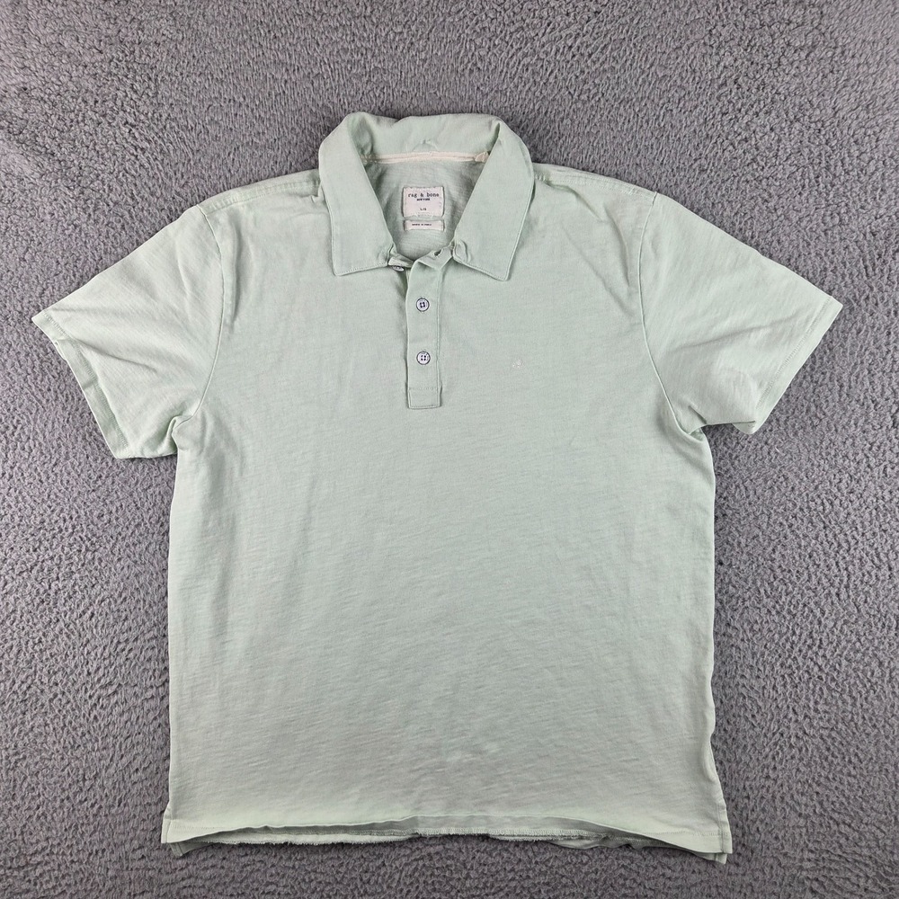 Rag & Bone Polo Shirt Men Large Green Short Sleeve